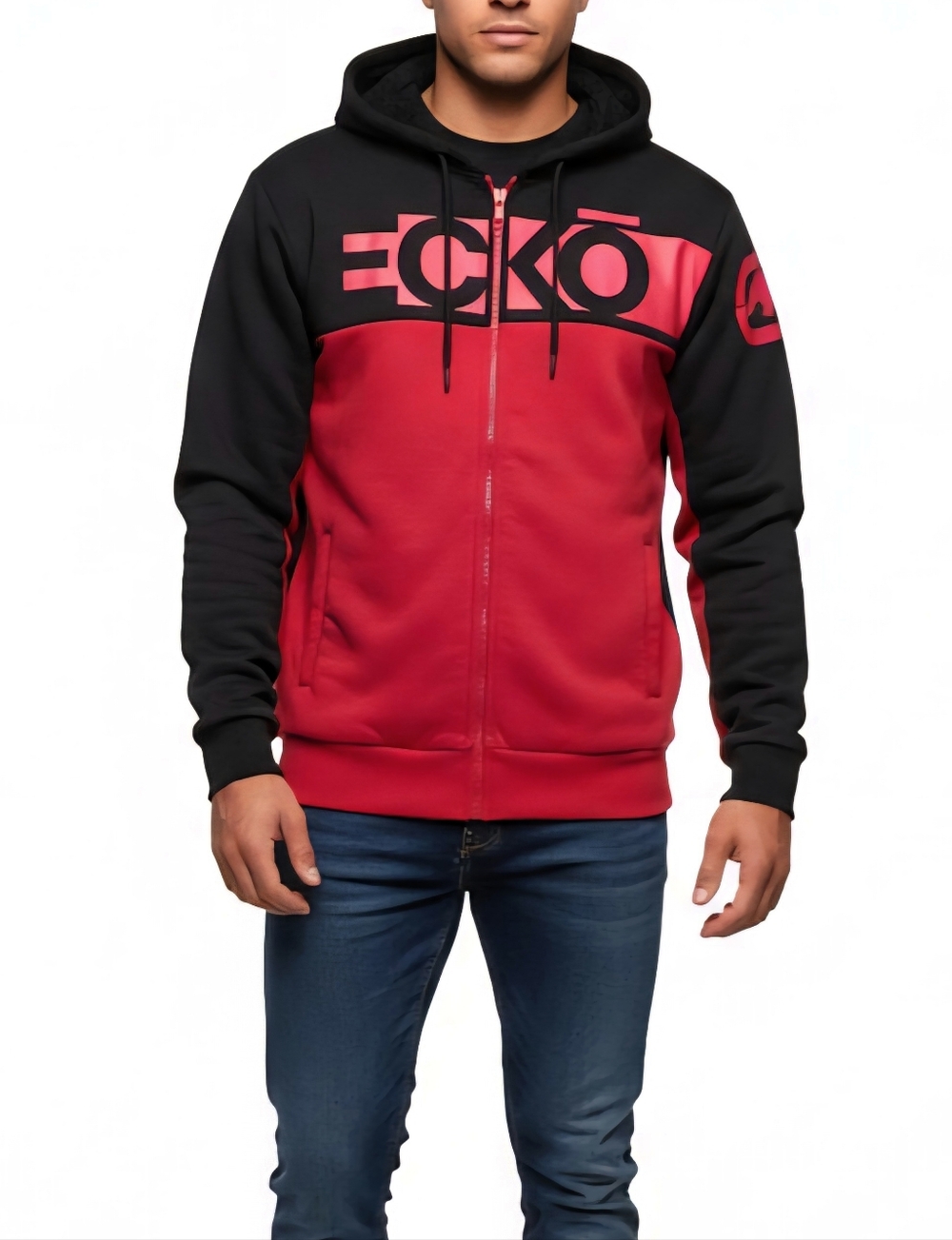 Ecko UNLTD Fleece Jacket Hoodie Mens Small Red Black Zip Up